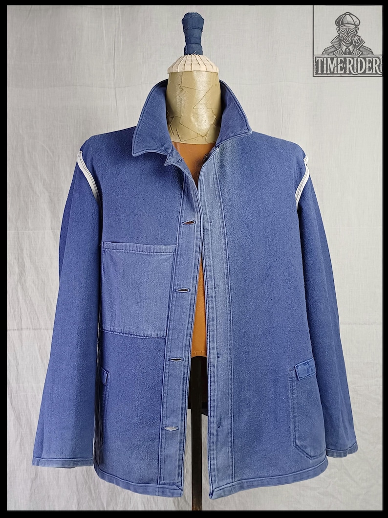 Vintage 1950s-1960s German Workwear Indigo Blue Moleskin Chore Jacket ES301 image 5