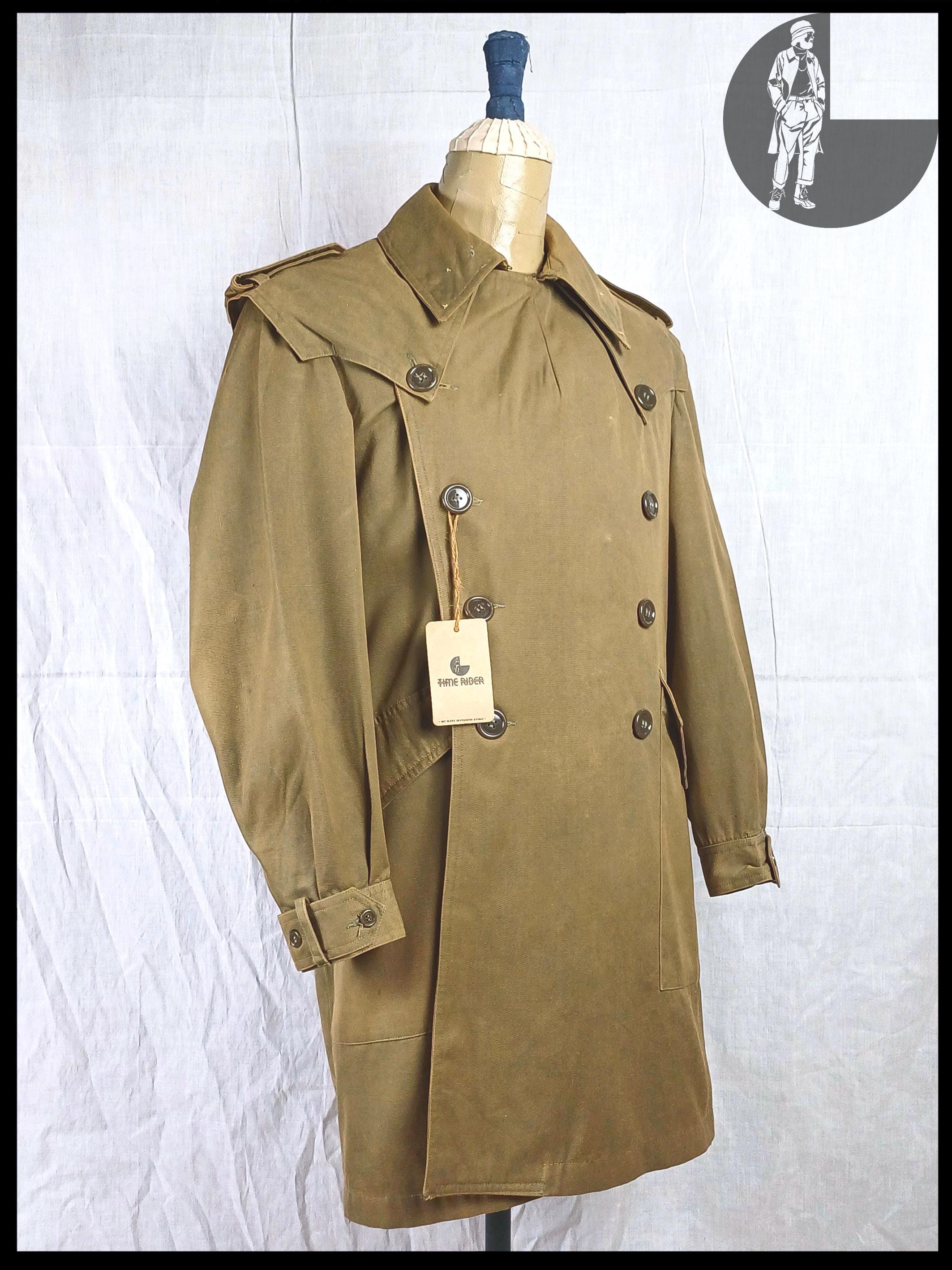 Vintage 1977 Dated Spanish Army Double-breasted Khaki Trench Coat
