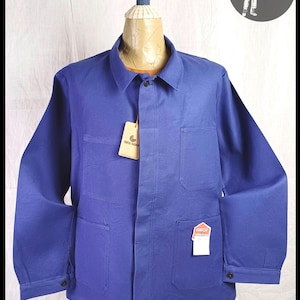 Jaqueta de trabalho francesa vintage dos anos 1970 Bleu De Travail Indigo Blue Chore