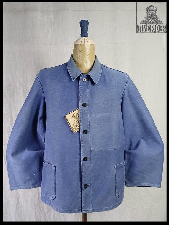 Vintage 1950s-1960s German Workwear Indigo Blue Moleskin Chore Jacket ES301