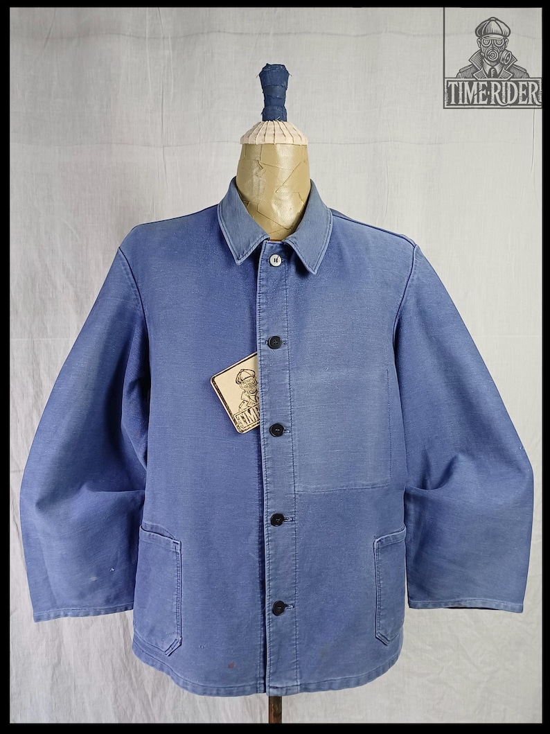 Vintage 1950s-1960s German Workwear Indigo Blue Moleskin Chore Jacket ES301 image 1