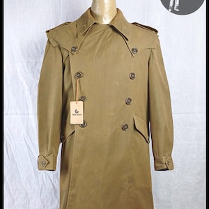 Vintage 1977 Dated Spanish Army Double-Breasted Khaki Trench Coat