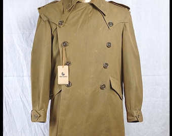 Casaco cáqui trench coat vintage de 1977 do exército espanhol, abotoado duplo, ES252