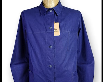 Chaqueta de trabajo alemana vintage HBT azul índigo para mujer, años 70 y 80, ES210
