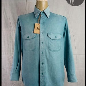 Vintage ‘70s-‘80s Carhartt Rugged Outdoor Turquoise Green Lint Cotton Union Made Shirt