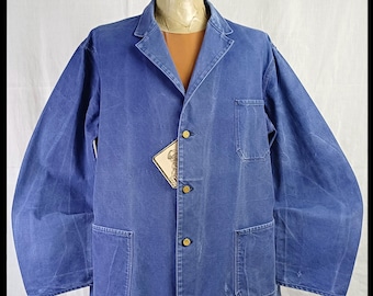 Vintage 1960s Swedish Workwear FRISTADS Indigo Blue Chore Jacket ES317
