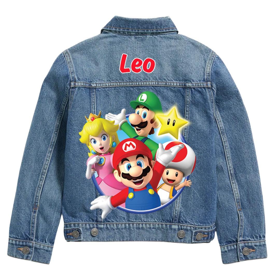 Custom Mario Bros Denim Jacket for Kids Personalized Name Jean Jacket ...
