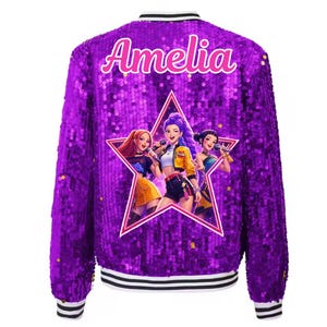 Luxe K-Pop Demon Hunters Sequin Jacket  Custom Denim Super Sparkle Edition