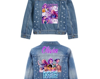 Kids Huntrix, Dämonenjäger Benutzerdefinierte Jeansjacke K Pop inspiriert.
