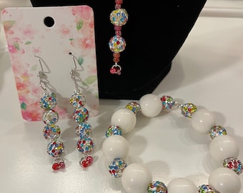 Conjunto de joyas con cuentas colgantes de confeti brillante