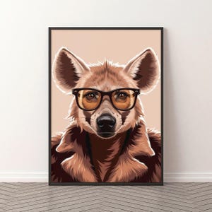 Póster de hiena, animal de moda, hiena con gafas, moda de hiena, arte mural de hiena, póster moderno, hiena png, arte popular