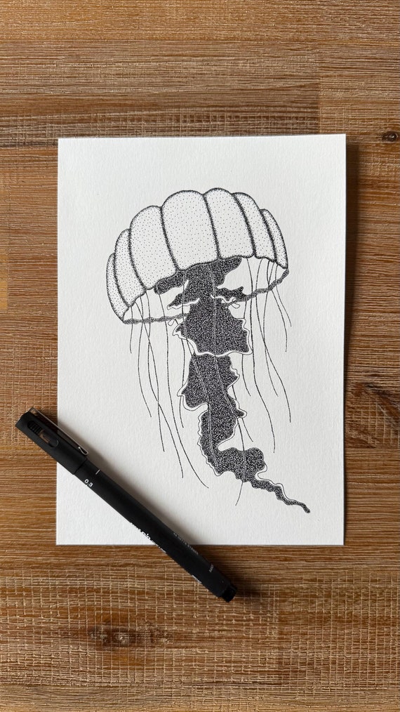 クラゲの点描アート 物理プリント - Etsy 日本