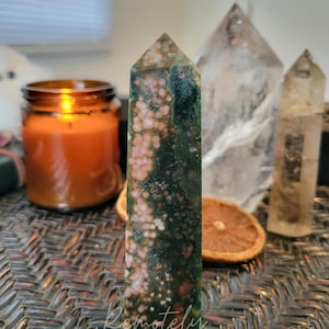 Rare Pink 8th Vein Orbicular Ocean Jasper Tower | Exact Crystal | Pink Green Blue Ocean Jasper |AAA Ocean Orbicular Jasper | Natural Crystal
