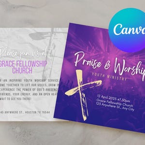 Church 5 X 5 Square Youth Ministry Card, Christian Church Service Invitation, Sunday Invite | High-Resolution Editable Canva Template