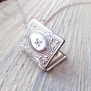 Book Locket Necklace Personalized with Initial in Silver, Gold, or Rose Gold, Customized Jewelry for Readers, Miniature Books with Letter