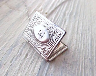 Book Locket Necklace Personalized with Initial in Silver, Gold, or Rose Gold, Customized Jewelry for Readers, Miniature Books with Letter