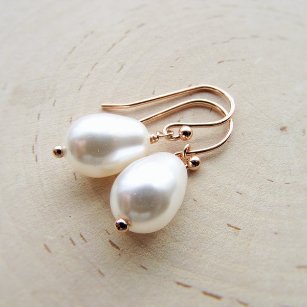 Rose Gold Pearl Earrings, White Ivory Pink Champagne Gray Pearls, Pearl Drop Earrings for Bridesmaids, Bridal Party, Gifts for June Birthday