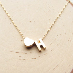 Gold Initial Necklace with Heart Charm, Personalized Necklace for Girls Kids, Letter Necklaces for Women, Custom Jewelry Gifts for Her