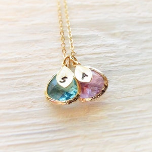 Personalized Birthstone Necklace for Mom, Gold Mother Jewelry with Kids Initials and Birthstones, Mothers Day Gift from Children