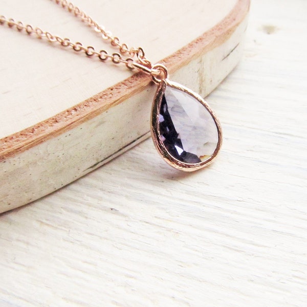 Amethyst Pendant Necklace in Rose Gold, February Birthstone Jewelry for Women or Girls, Purple Amythest Gifts for Her Birthday