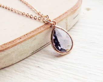 Amethyst Pendant Necklace in Rose Gold, February Birthstone Jewelry for Women or Girls, Purple Amythest Gifts for Her Birthday
