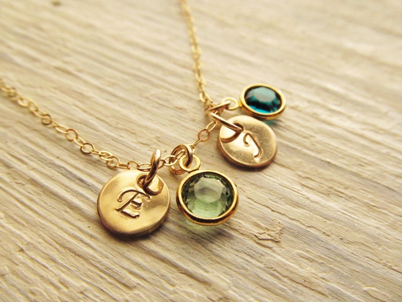 Mothers Birthstone Necklace, 14kt Gold Filled with Initial Charm, Personalized Mothers Jewelry, Birthstone Necklace for Mom, Gift for Mom image 3