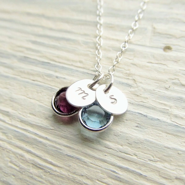 Personalized Jewelry for Mom, Sterling Silver Birthstone Initial Charm Necklace, Personalized Mother Jewelry, 1-6 Birthstones, Gift for Mom