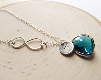 Infinity Necklace Birthstone, Personalized Necklace Initial and Birthstone, Sterling Silver Infinity, Birthstone Necklace, Bridesmaid Gift