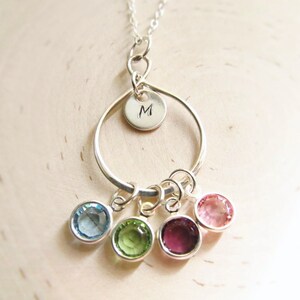 Infinity Family Necklace, Sterling Silver with Crystal Charms and Initial, Mothers Jewelry, Grandma Necklace, Family Birthstone Necklace