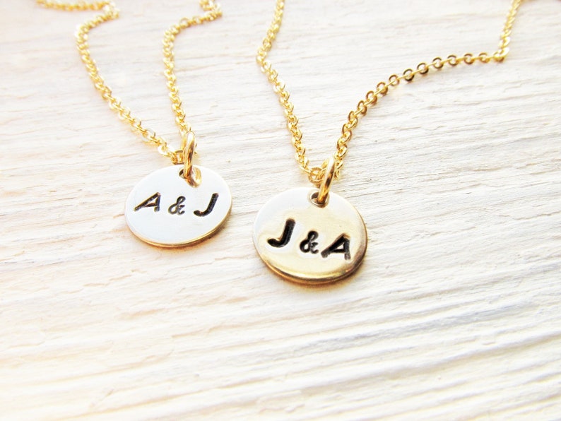 Couples Necklace Set, Two Initial Necklaces, Initials Jewelry for Him and Her, Boyfriend Girlfriend Gift for Valentines Day Anniversary image 4