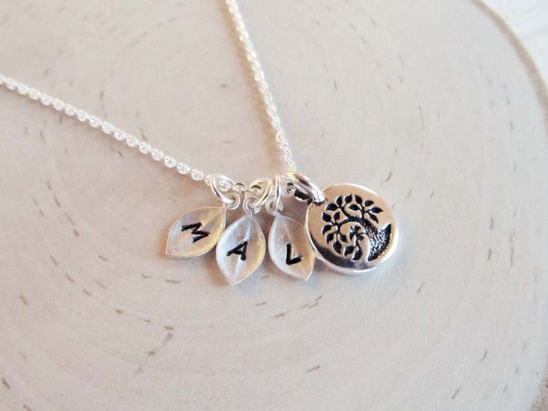 Gift for Mother, Silver Family Tree with Initial, Necklace for Mom, Personalized Jewelry for Her, Tree of Life, Gift for Grandmother, image 2