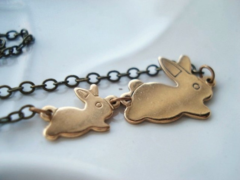 Bunny Necklace, Rabbit Necklace in Brass, Mother and Child Necklace for 1-6 Kids, Mom and Baby Jewelry, Rabbit Jewelry, Easter Necklace image 3