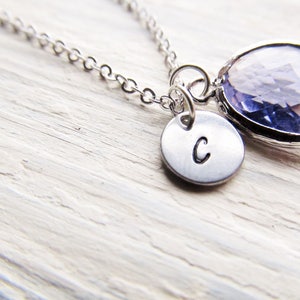 Amethyst Pendant with Initial, Silver Amethyst Necklace, February Birthstone Gift for Her, Personalized February Birthday Jewelry, Purple image 3