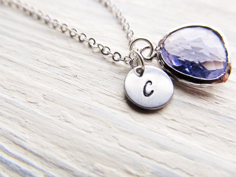 Amethyst Pendant with Initial, Silver Amethyst Necklace, February Birthstone Gift for Her, Personalized February Birthday Jewelry, Purple image 3