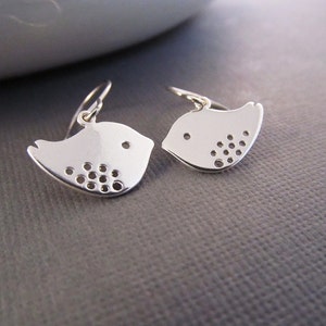 Bird Earrings, Silver Mod Sparrows, Dangle Earrings, Modern Jewelry, Everyday Earrings image 1