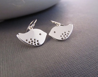 Bird Earrings, Silver Mod Sparrows, Dangle Earrings, Modern Jewelry, Everyday Earrings