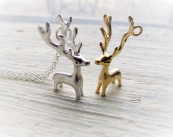 Reindeer Necklace, Deer Antler Jewelry in Silver or Gold, Deer Necklace, Antlers Necklace, Forest Animal, Woodland Creatures, Nature Jewelry