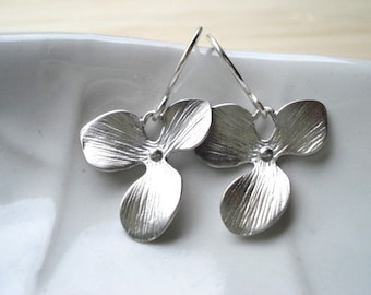 Silver Flower Earrings -- Sterling Silver Dangles -- Orchid Blossoms