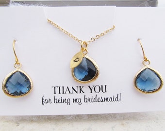 Thank You For Being My Bridesmaid Gift, You Choose Color and Initial, Bridesmaid Jewelry Gold, Bridesmaid Jewelry Set, Bridesmaid Thank You