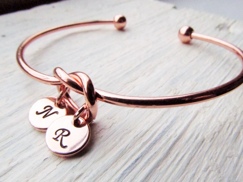 Rose Gold Bracelet for Mom, Initial Charm Bracelets for Women, Round Letter Disc, Personalized Jewelry Gift, Mother Bracelet 1 2 3 4 Kids image 1