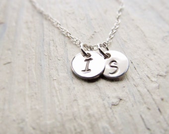 Mothers Necklace Silver, Initial Necklace Sterling Silver, Silver Initial Charm, Personalized Mother Gift, Round Initial Disc, 1-8 Initials