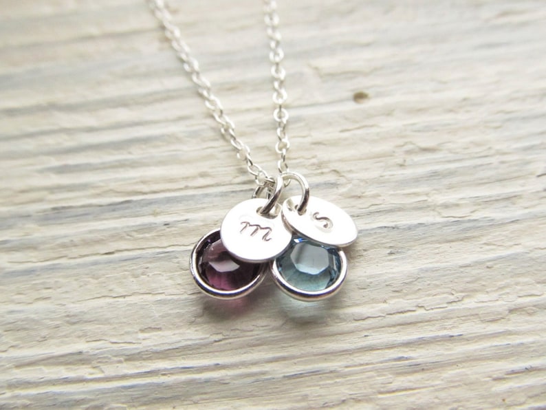 Personalized Jewelry for Mom, Sterling Silver Birthstone Initial Charm Necklace, Personalized Mother Jewelry, 1-6 Birthstones, Gift for Mom image 2
