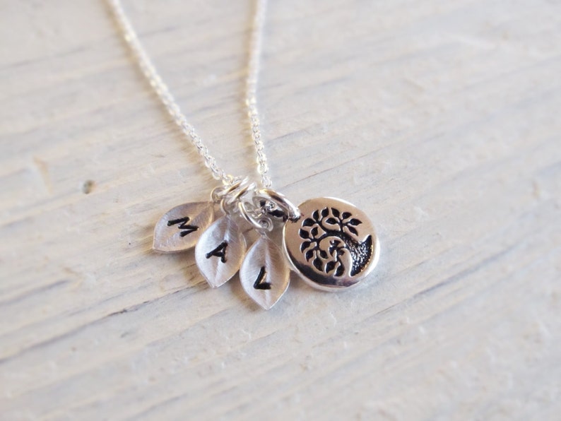 Gift for Mother, Silver Family Tree with Initial, Necklace for Mom, Personalized Jewelry for Her, Tree of Life, Gift for Grandmother, image 3