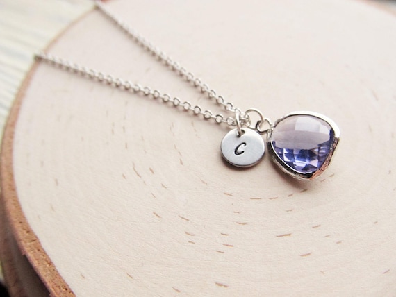 Amethyst Pendant with Initial, Silver Amethyst Necklace, February Birthstone Gift for Her, Personalized February Birthday Jewelry, Purple