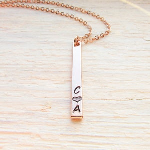 Two Initials and Heart Necklace, Rose Gold Couples Jewelry, Personalized Bar Necklace for Girlfriend Partner Wife, Valentines Day Gift