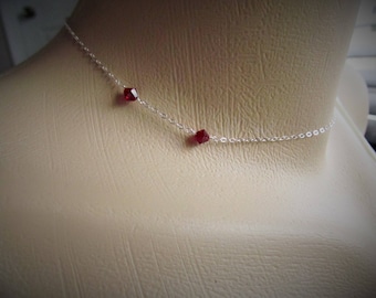 Vampire Jewelry, Choker Necklace, Sterling Silver with Red Crystals, Vampire Bite Necklace, Gothic Jewelry,  Halloween Jewelry, Blood Drops