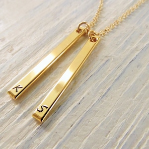 Vertical Bar Necklace Personalized with Initial, Gold Vertical Bar, Personalized Jewelry, Gold Inital Necklace, Trendy Jewelry Gift for Her