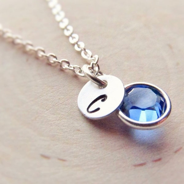 New Baby Necklace, Silver Birthstone and Initial Charm, Birthstone Necklace, Personalized Necklace, Mothers Jewelry, New Mom, Push Present
