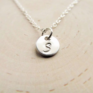 Initial Necklace Sterling Silver, Engraved Necklace, Personalized Necklace, Silver Initial Disc Charm, Layering Necklace, Tiny Initial image 2