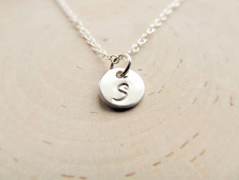 Initial Necklace Sterling Silver, Engraved Necklace, Personalized Necklace, Silver Initial Disc Charm, Layering Necklace, Tiny Initial image 2